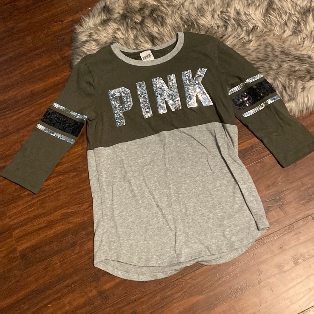 XS PINK Victoria’s Secret army green glitter Shirt